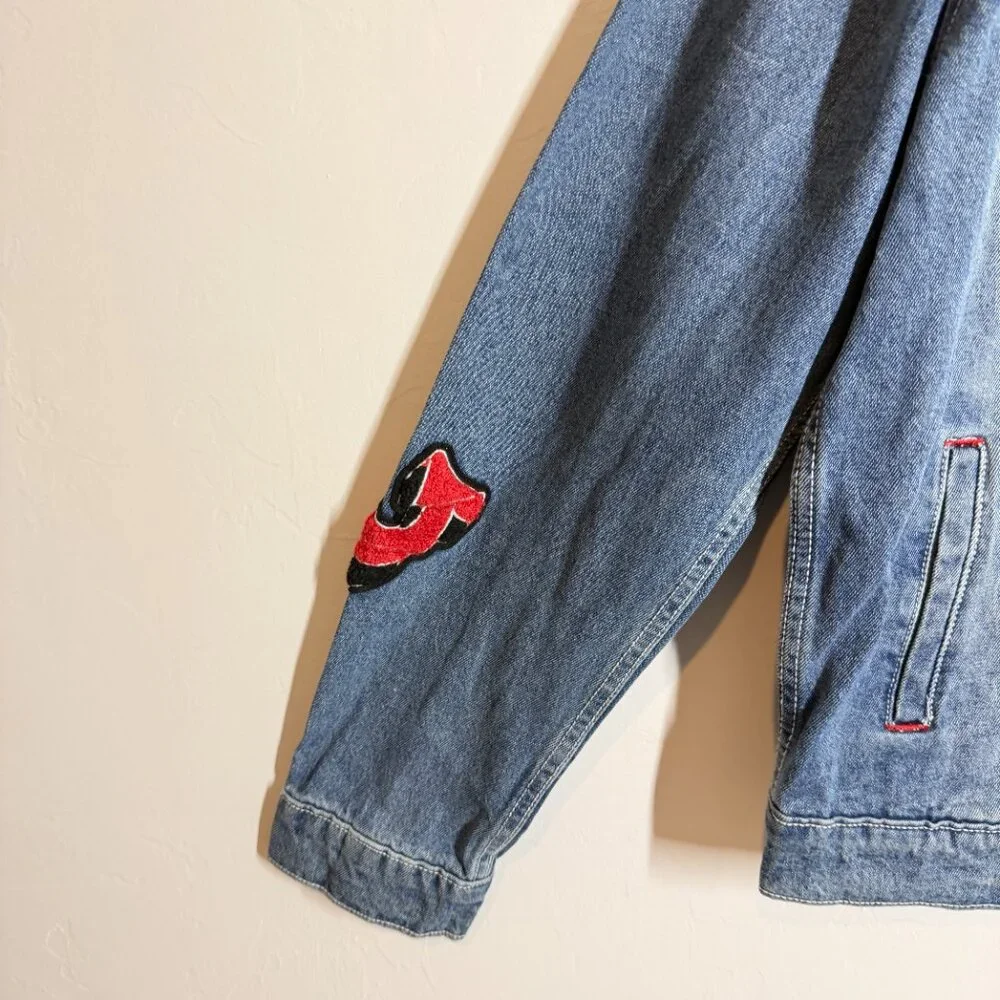 NWT Vintage inspired True Religion Denim Jacket Y2K 2002 Patches Medium Wash L